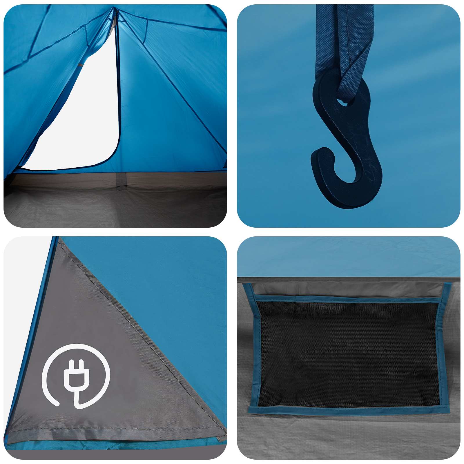 Trekkingzelt 4 Personen Blau 185T Polyester mit PU-Beschichtung