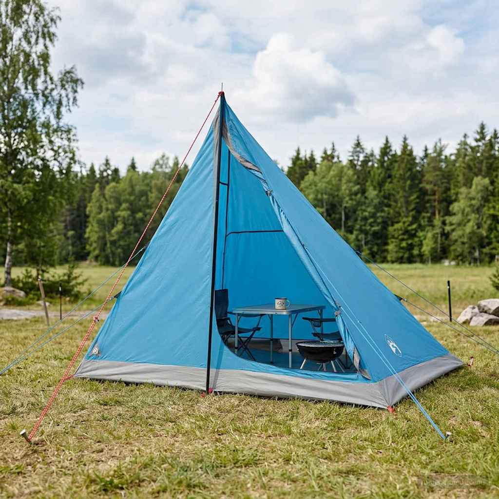 Trekkingzelt 2 Personen Blau 185T Polyester mit PU-Beschichtung