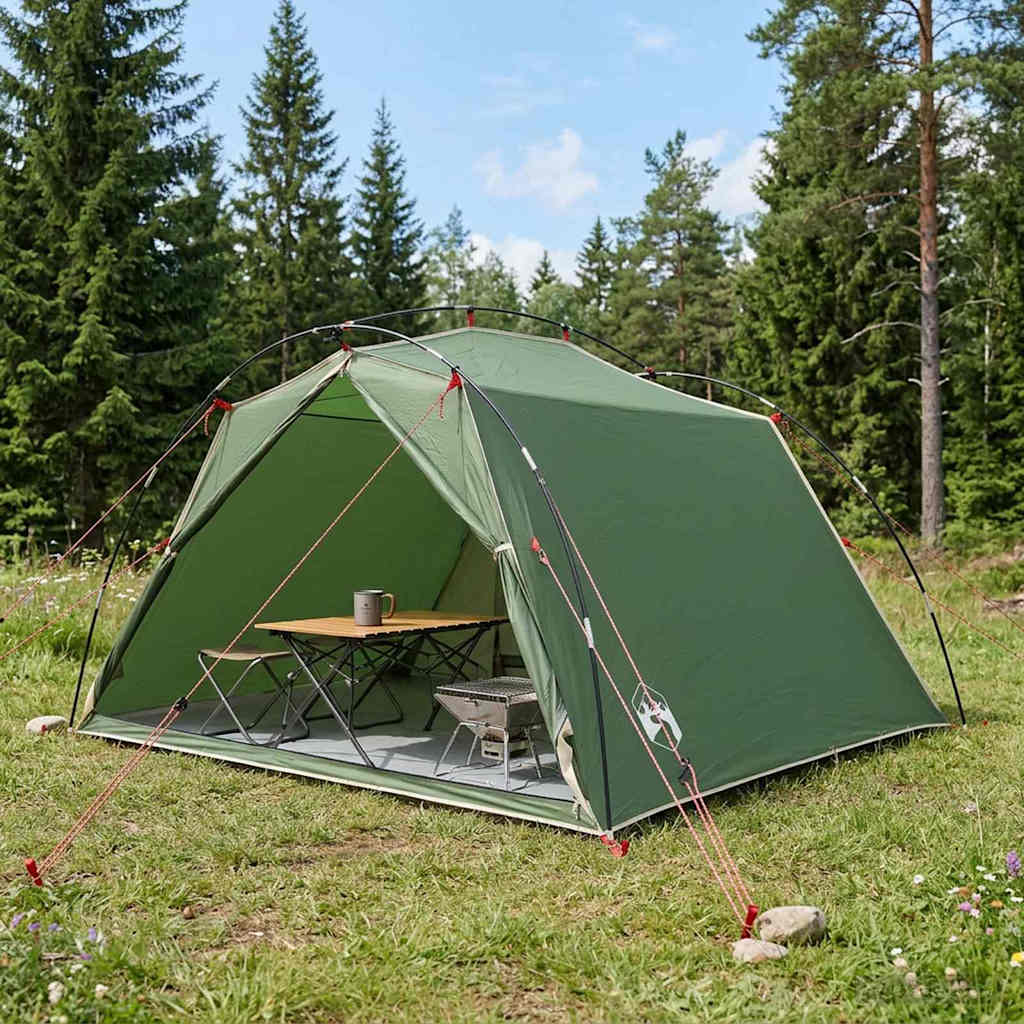 Tunnelzelt 4 Personen Grün 185T Polyester mit PU-Beschichtung