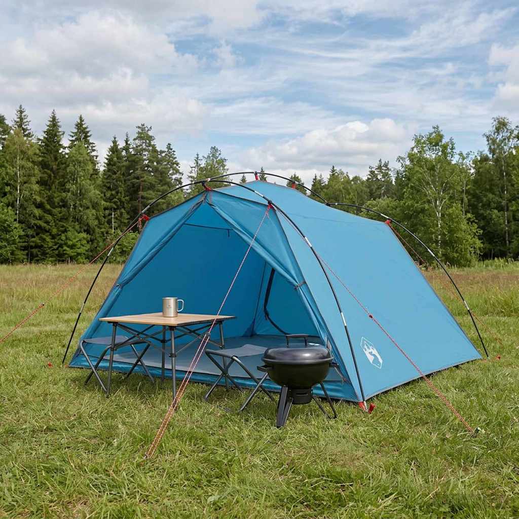 Tunnelzelt 4 Personen Blau 185T Polyester mit PU-Beschichtung