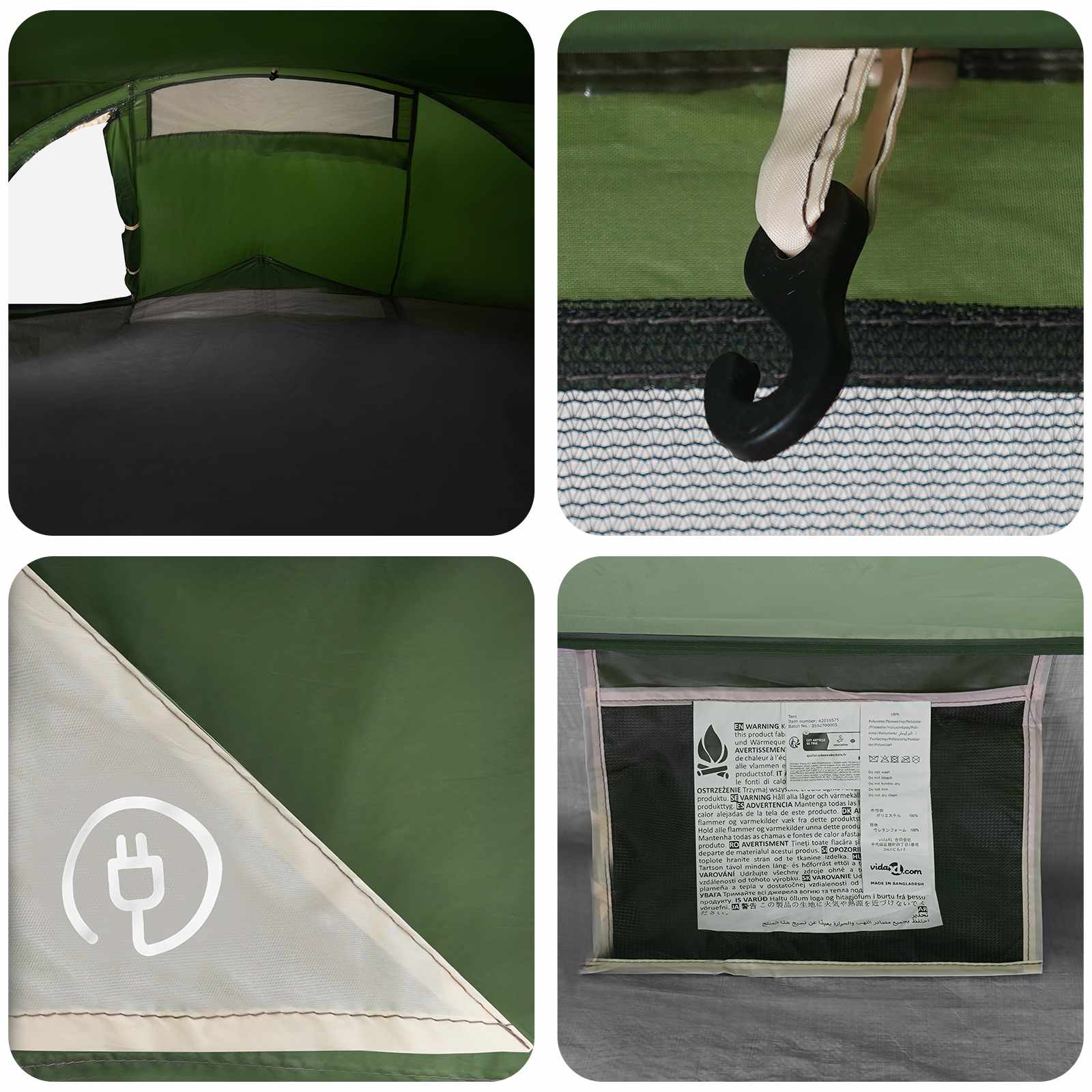 Trekkingzelt 4 Personen Grün 185T Polyester mit PU-Beschichtung