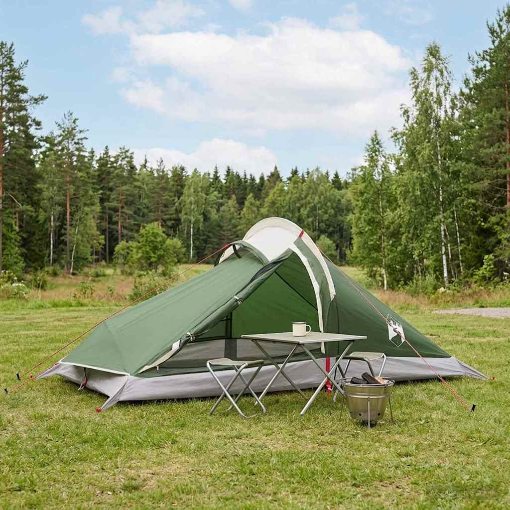 Trekkingzelt 4 Personen Grün 185T Polyester mit PU-Beschichtung