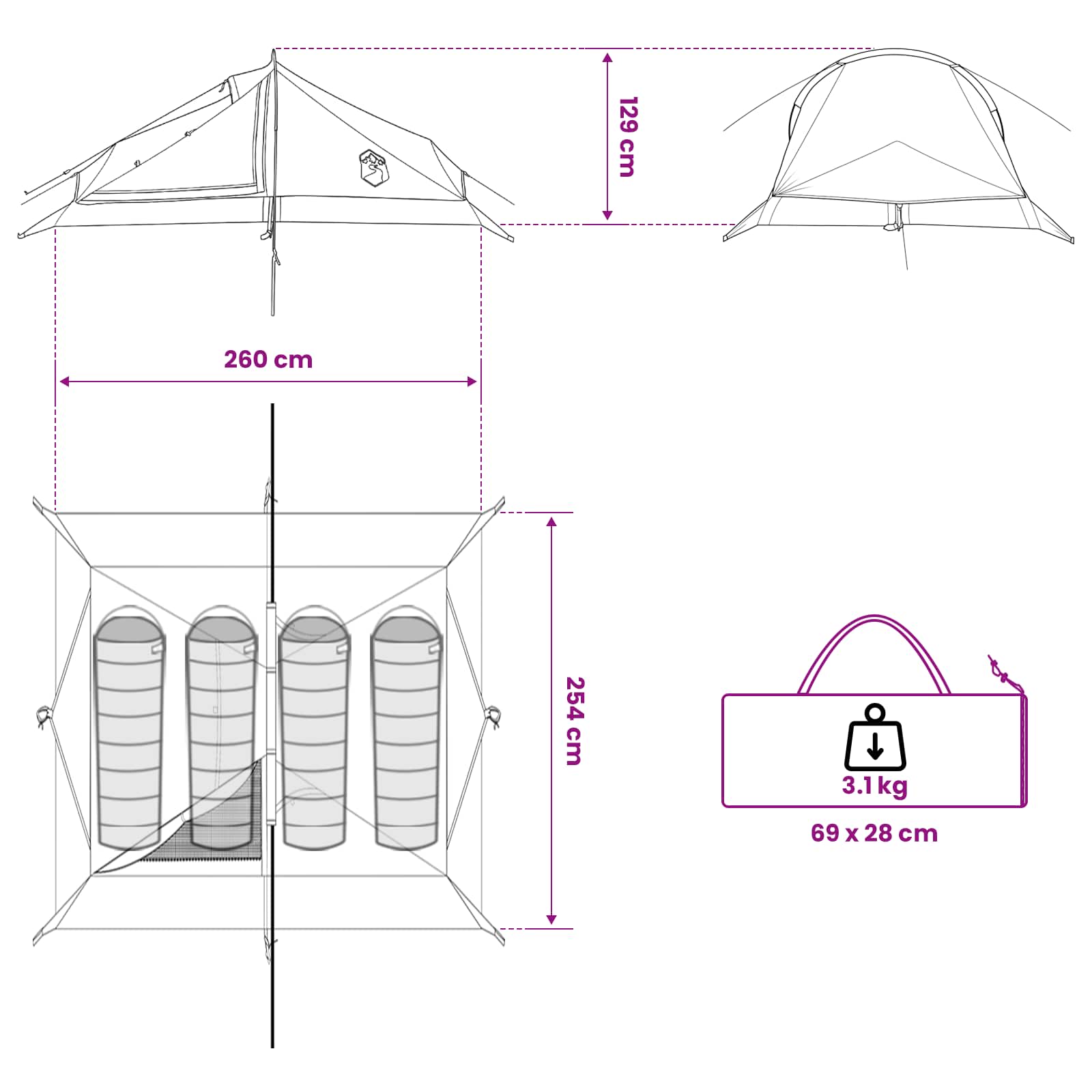 Trekkingzelt 4 Personen Grün 185T Polyester mit PU-Beschichtung