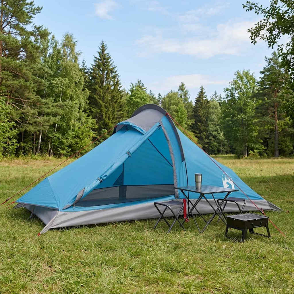 Trekkingzelt 4 Personen Blau 185T Polyester mit PU-Beschichtung