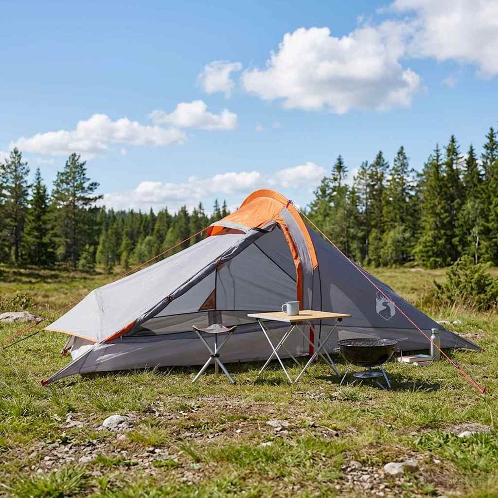 Trekkingzelt 2 Personen Grau und Orange