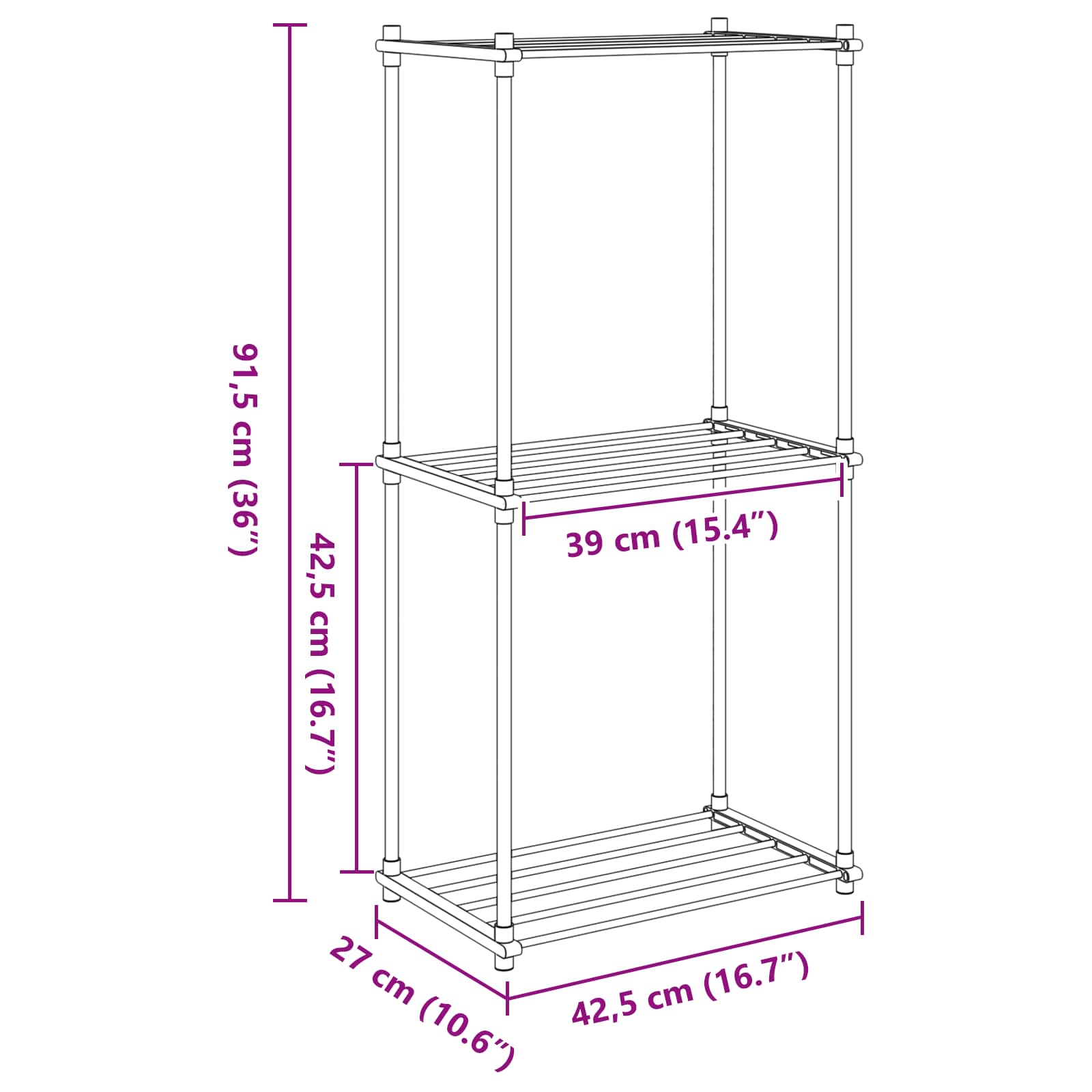 Tubular Shelf mit Speicher Weiß 42,5 x 27 x 91,5 cm Aluminium