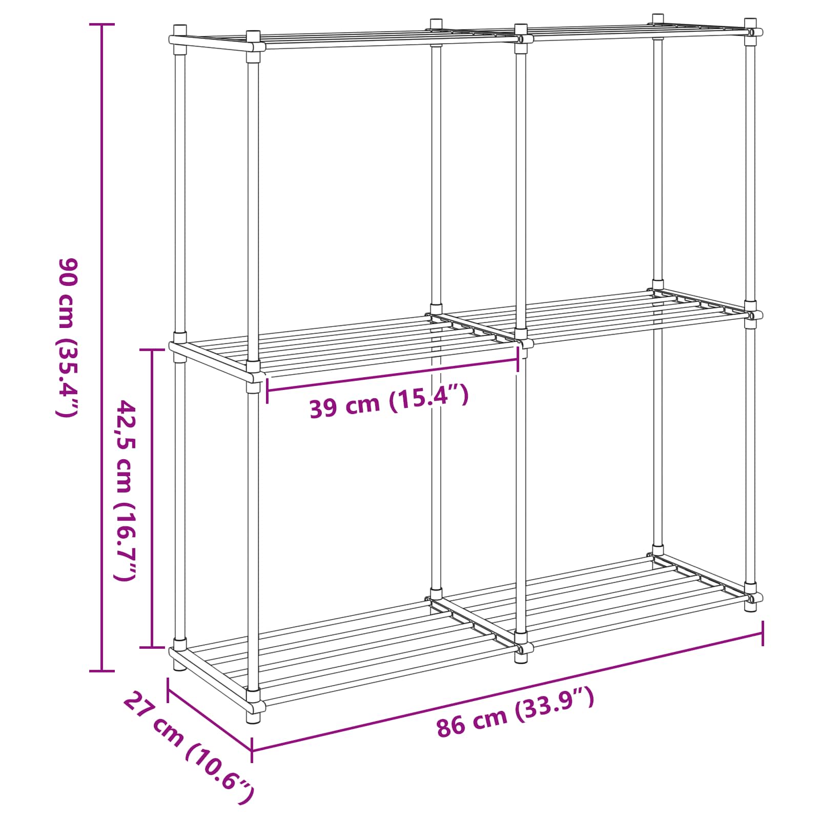 Tubular Shelf mit Speicher Weiß 86 x 27 x 90 cm Aluminium
