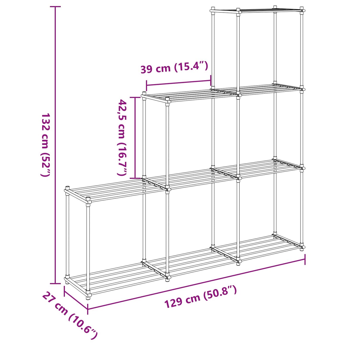 Tubular Shelf mit Speicher Weiß 129 x 27 x 132 cm Aluminium
