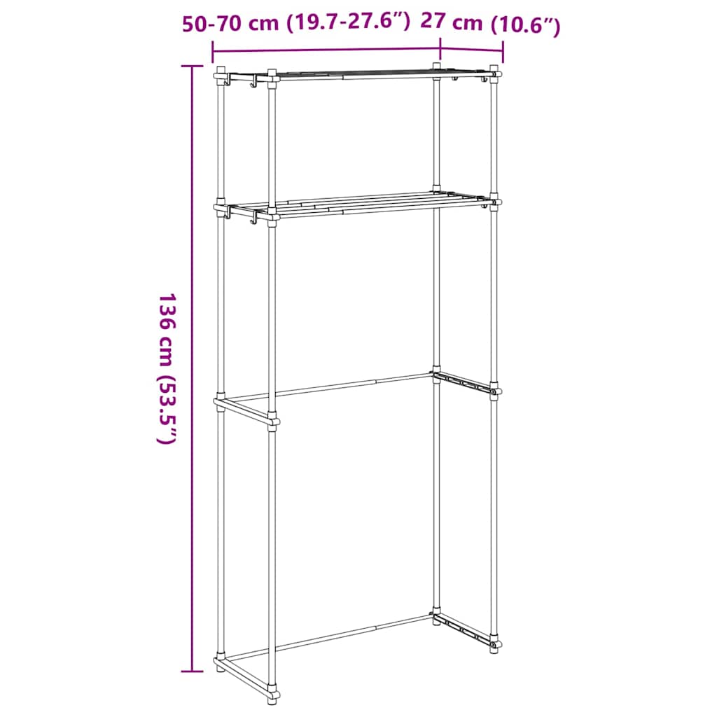 Waschmaschinenregal mit Regal Weiß 63 x 27 x 136 cm Aluminium