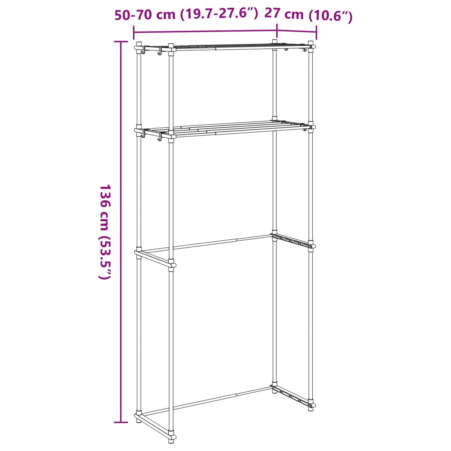 Waschmaschinenregal Weiß 70 x 27 x 136 cm Aluminium