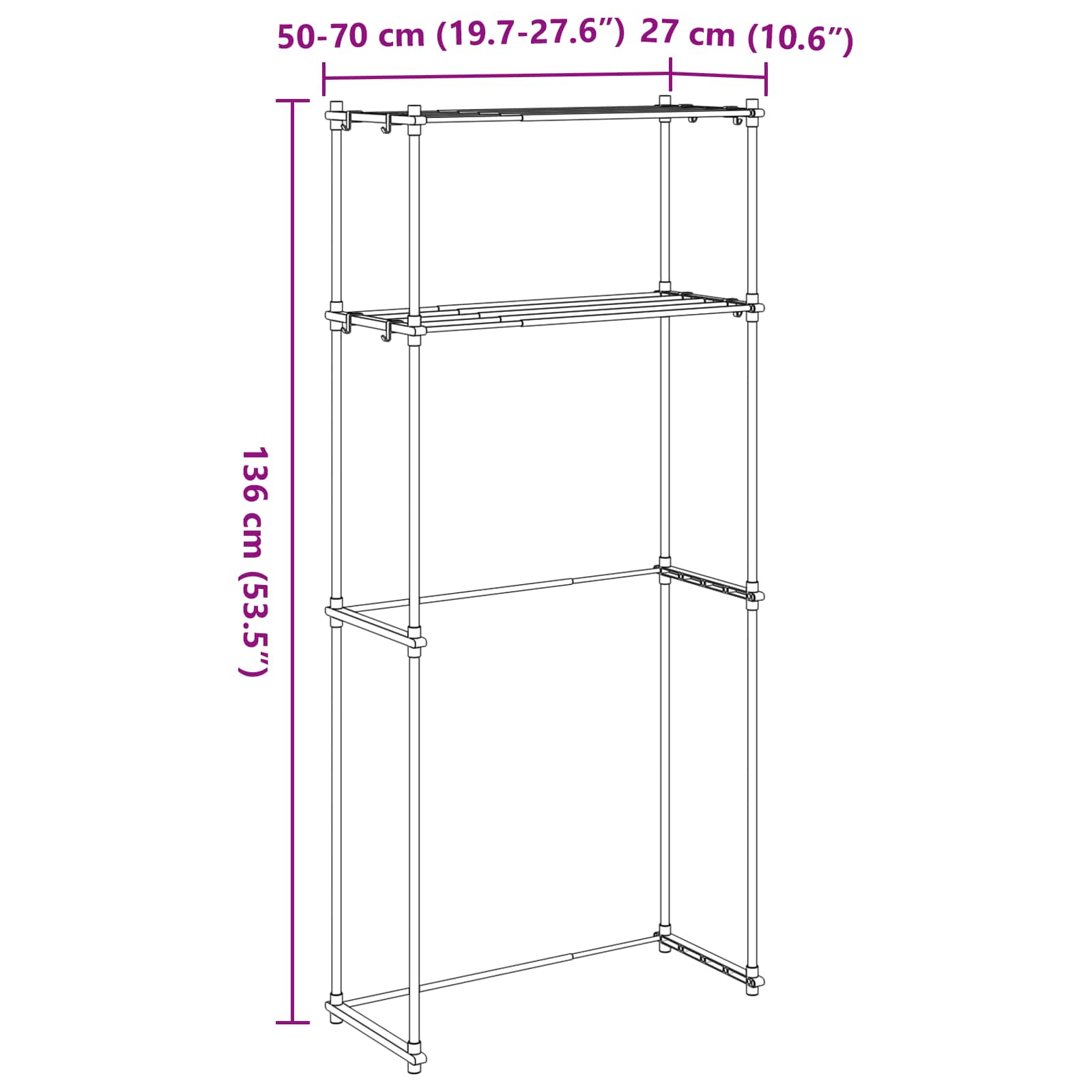 Waschmaschinenregal Weiß 70 x 27 x 136 cm Aluminium