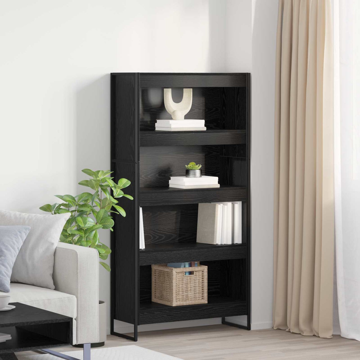 Bücherregal 80 x 30 x 155 cm Holzwerkstoff Schwarz Eichen-Optik