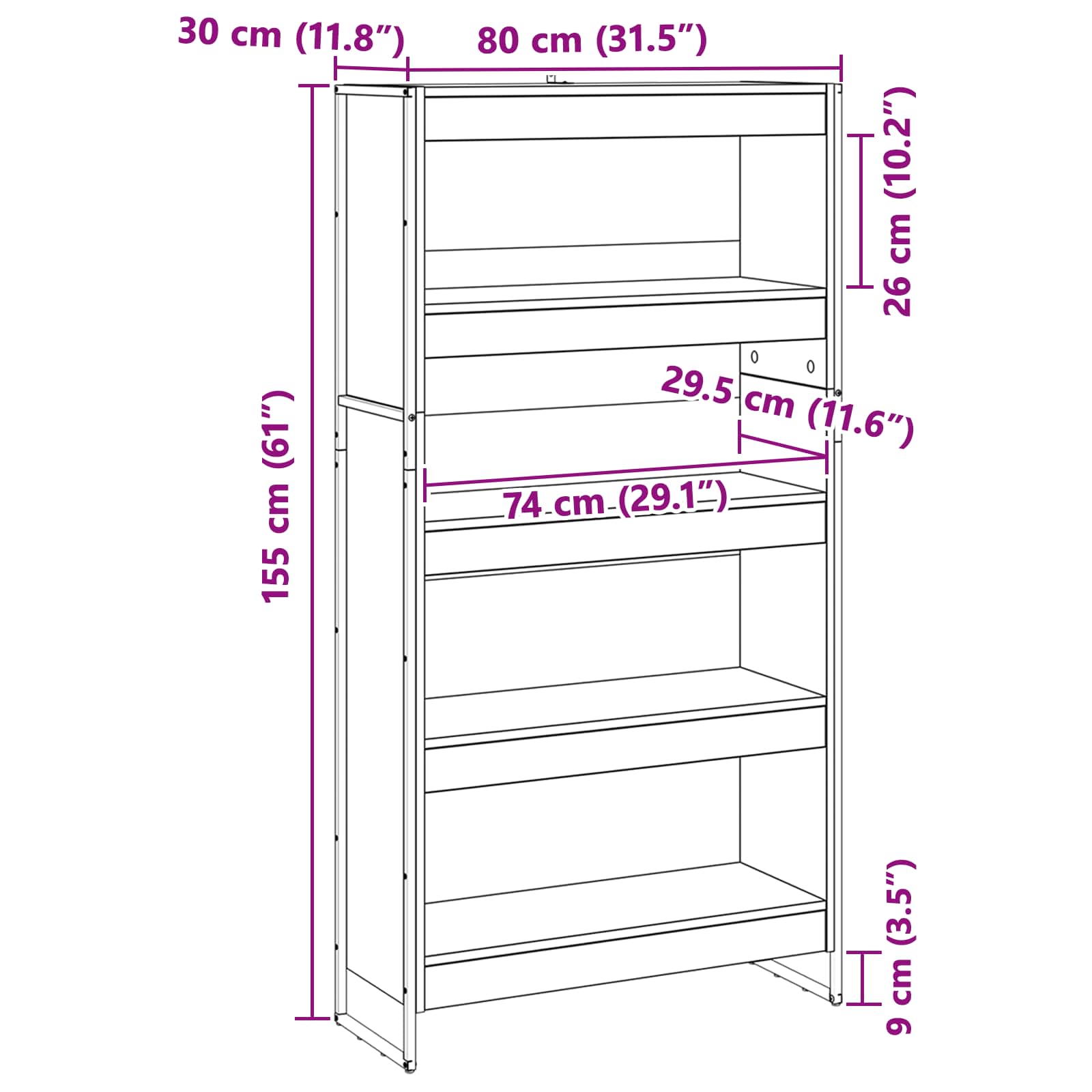 Bücherregal 80 x 30 x 155 cm Holzwerkstoff Raucharbe