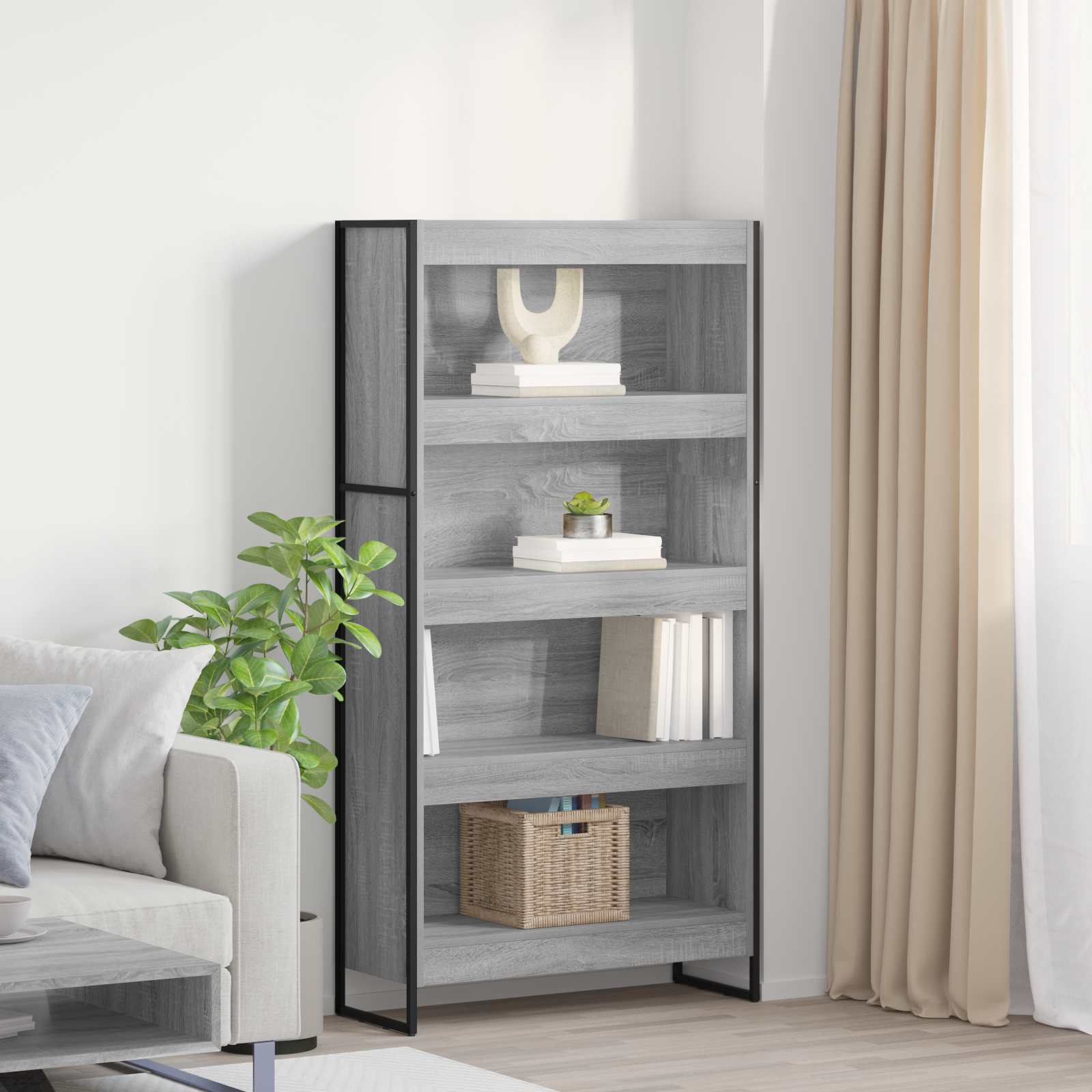 Bücherregal 80 x 30 x 155 cm Holzwerkstoff Graues Sonoma
