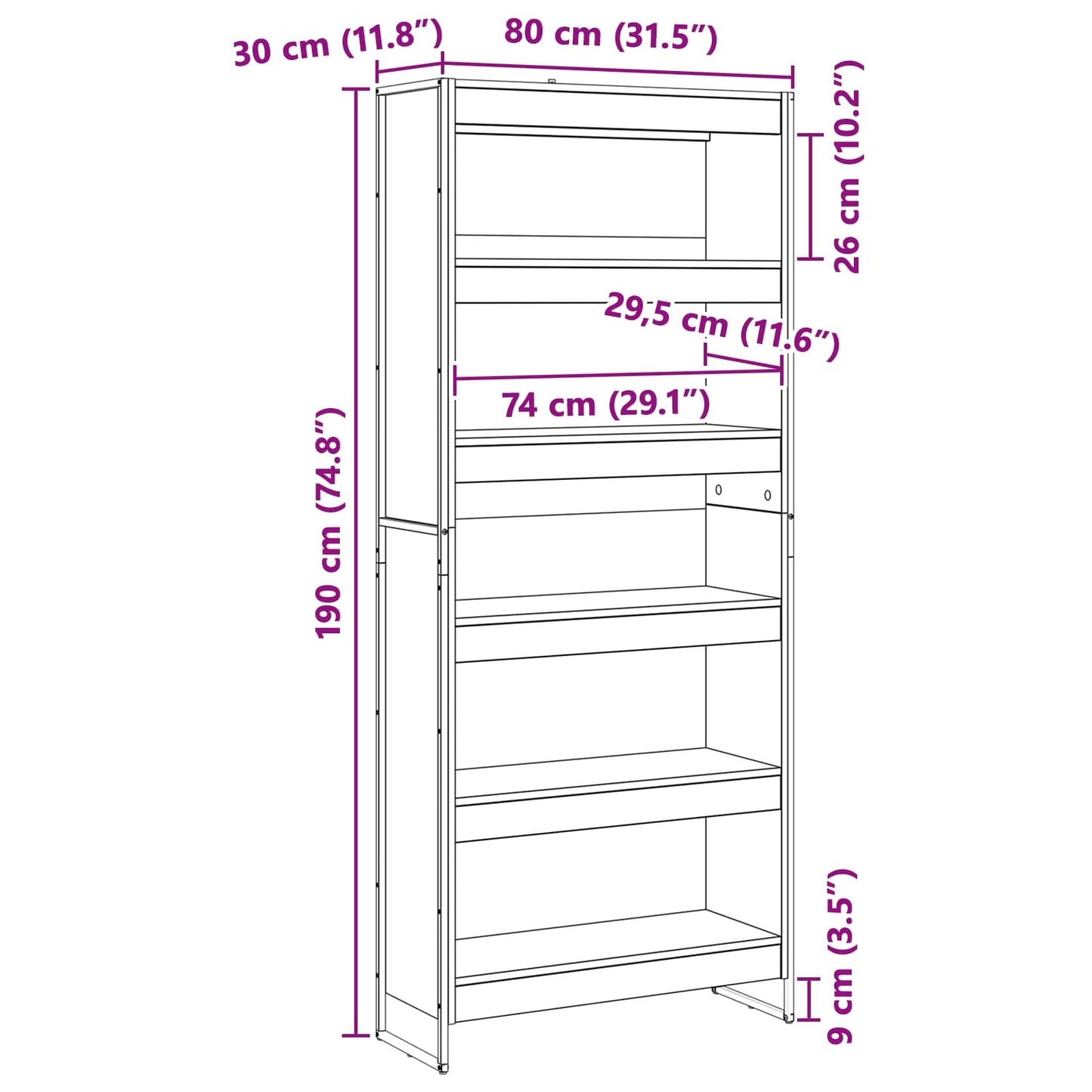 Bücherregal 80 x 30 x 189,5 cm Holzwerkstoff Raucharbe