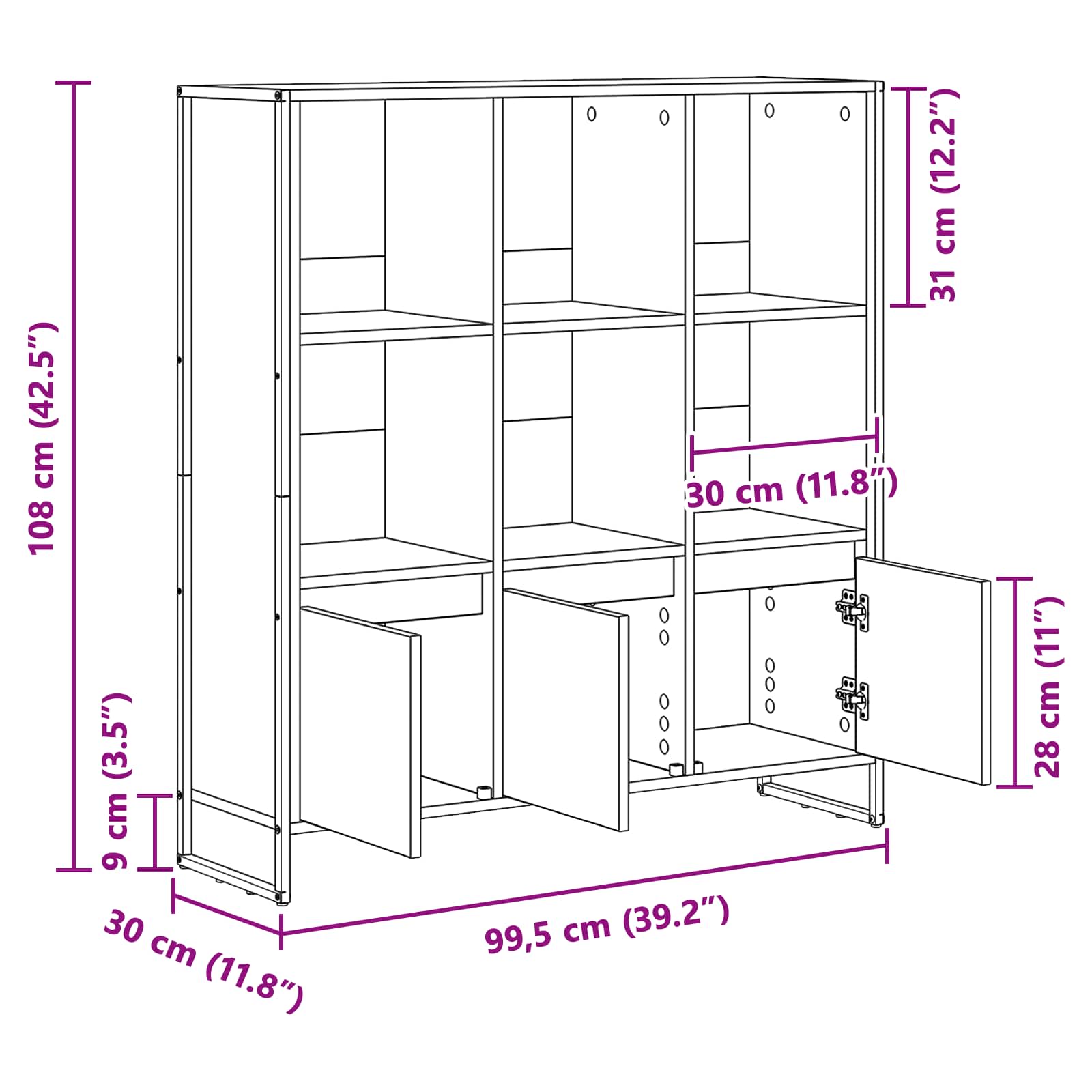 Bücherregal 99,5 x 30 x 108 cm Holzwerkstoff Graues Sonoma