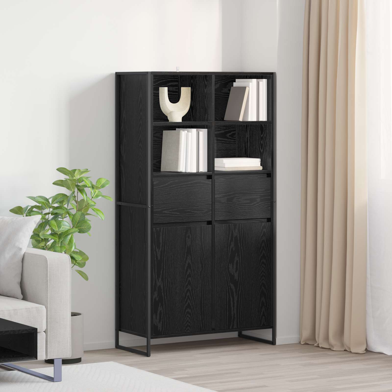 Sideboard Schwarz Eichen-Optik 81 x 36 x 150.5 cm Holzwerkstoff