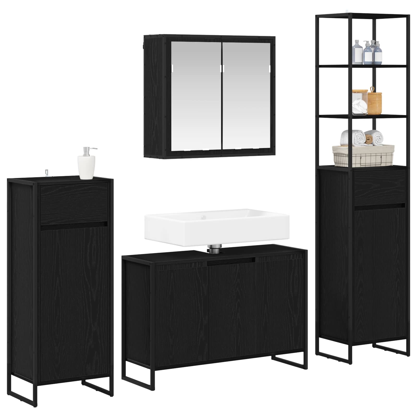 Badezimmermöbel-Set mit Tür Schwarz Eichen-Optik Holzwerkstoff