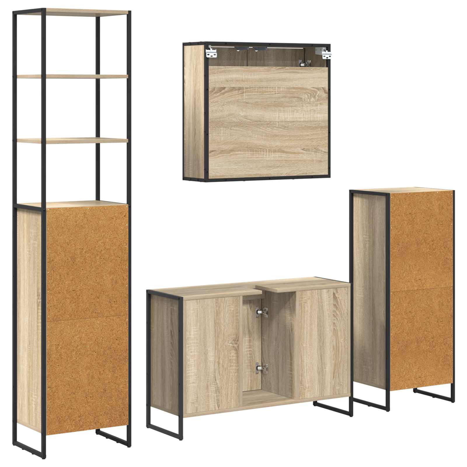 Badezimmermöbel-Set mit Schubladen Sonoma-Eiche Holzwerkstoff
