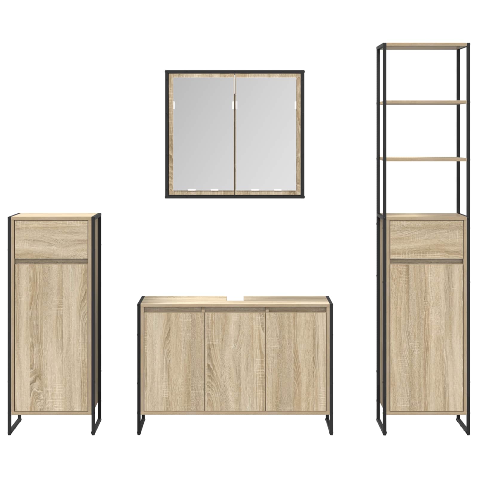 Badezimmermöbel-Set mit Schubladen Sonoma-Eiche Holzwerkstoff