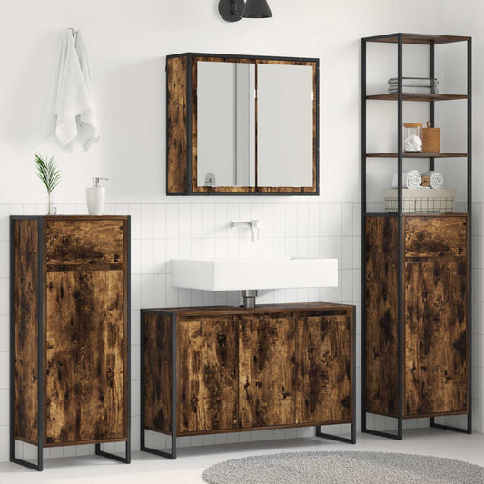 Badezimmermöbel-Set 4 stk. Geräucherte Eiche Holzwerkstoff