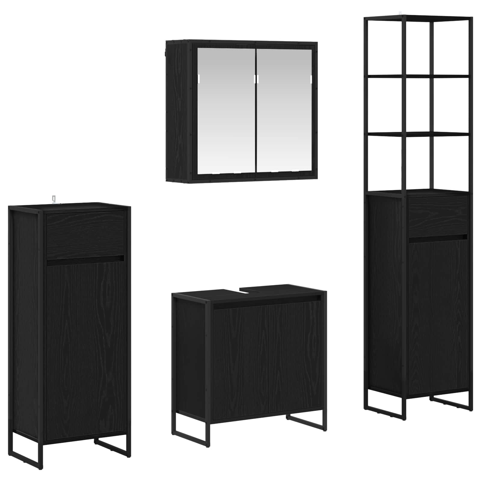 Badezimmermöbel-Set 4 stk. Schwarz Eichen-Optik Holzwerkstoff