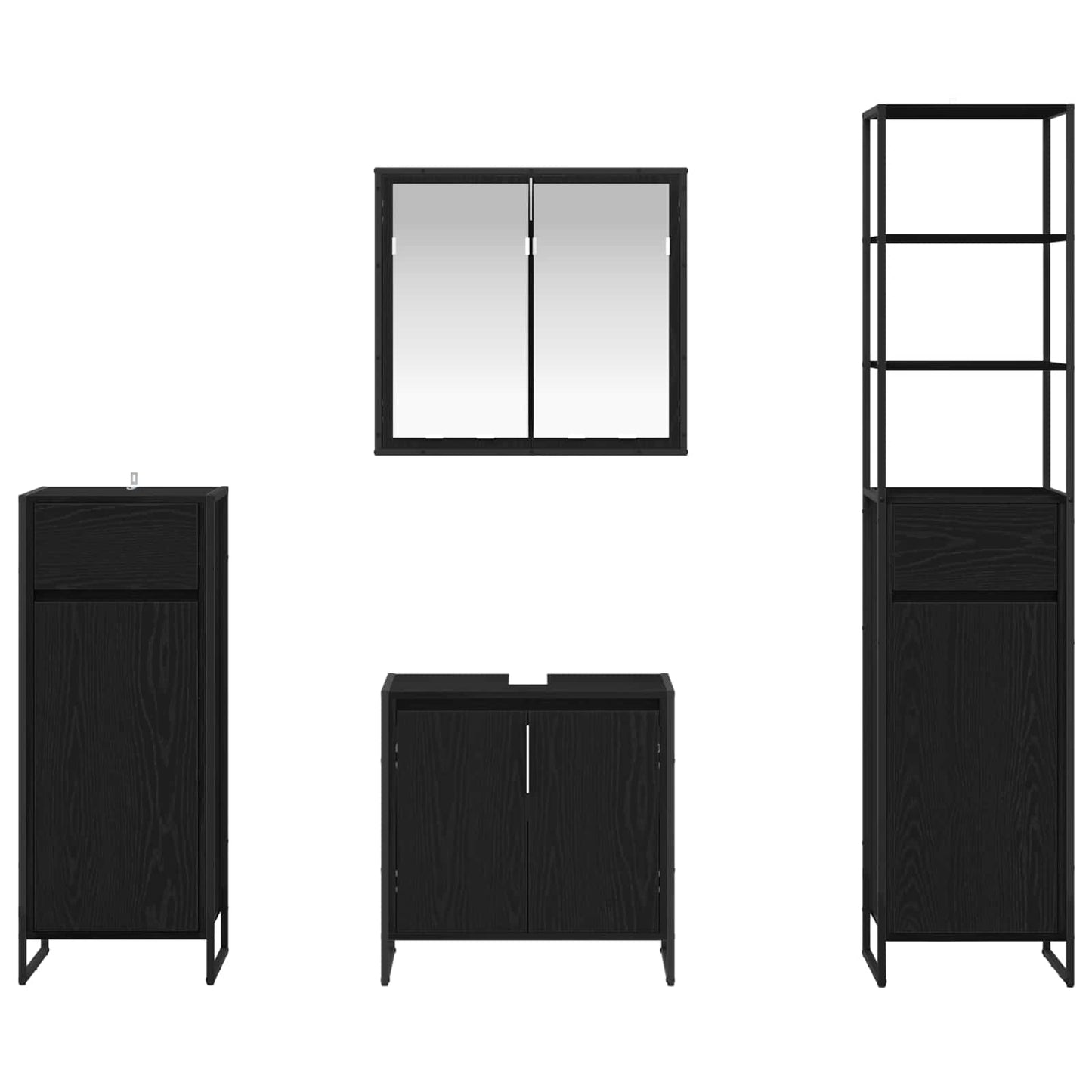 Badezimmermöbel-Set 4 stk. Schwarz Eichen-Optik Holzwerkstoff