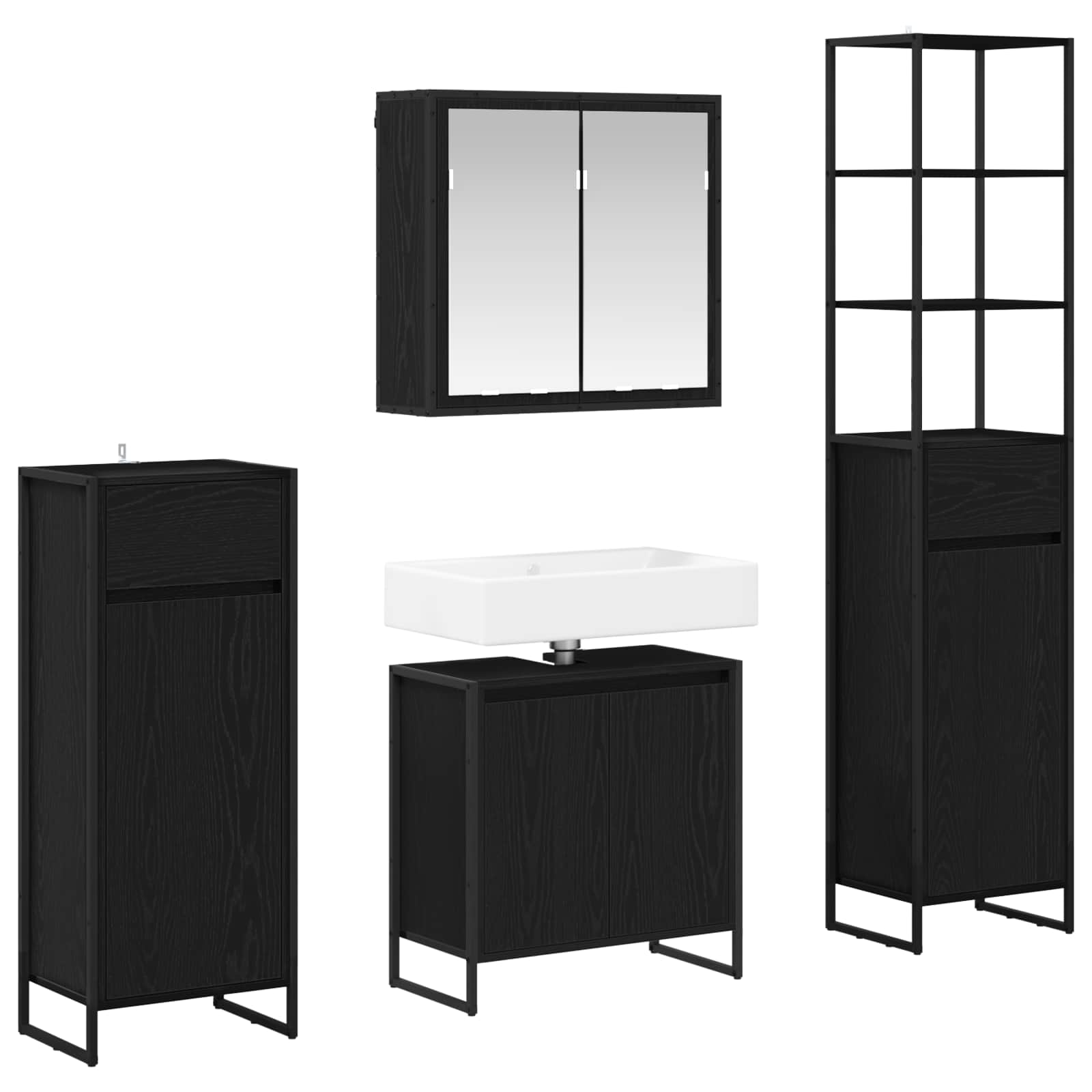 Badezimmermöbel-Set 4 stk. Schwarz Eichen-Optik Holzwerkstoff