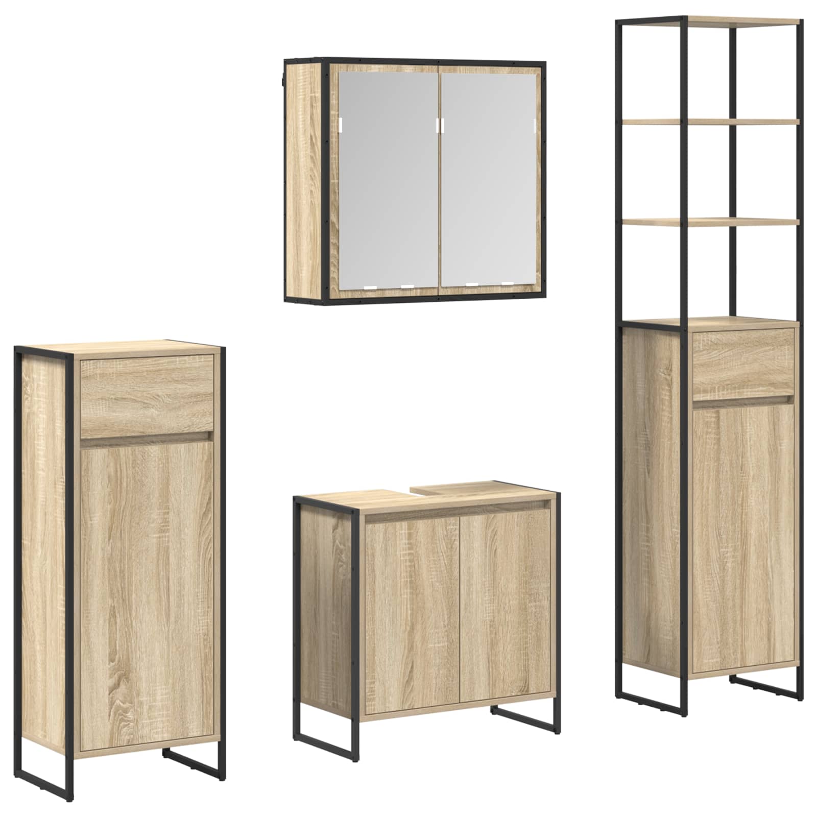 Badezimmermöbel-Set mit Schubladen Sonoma-Eiche Holzwerkstoff