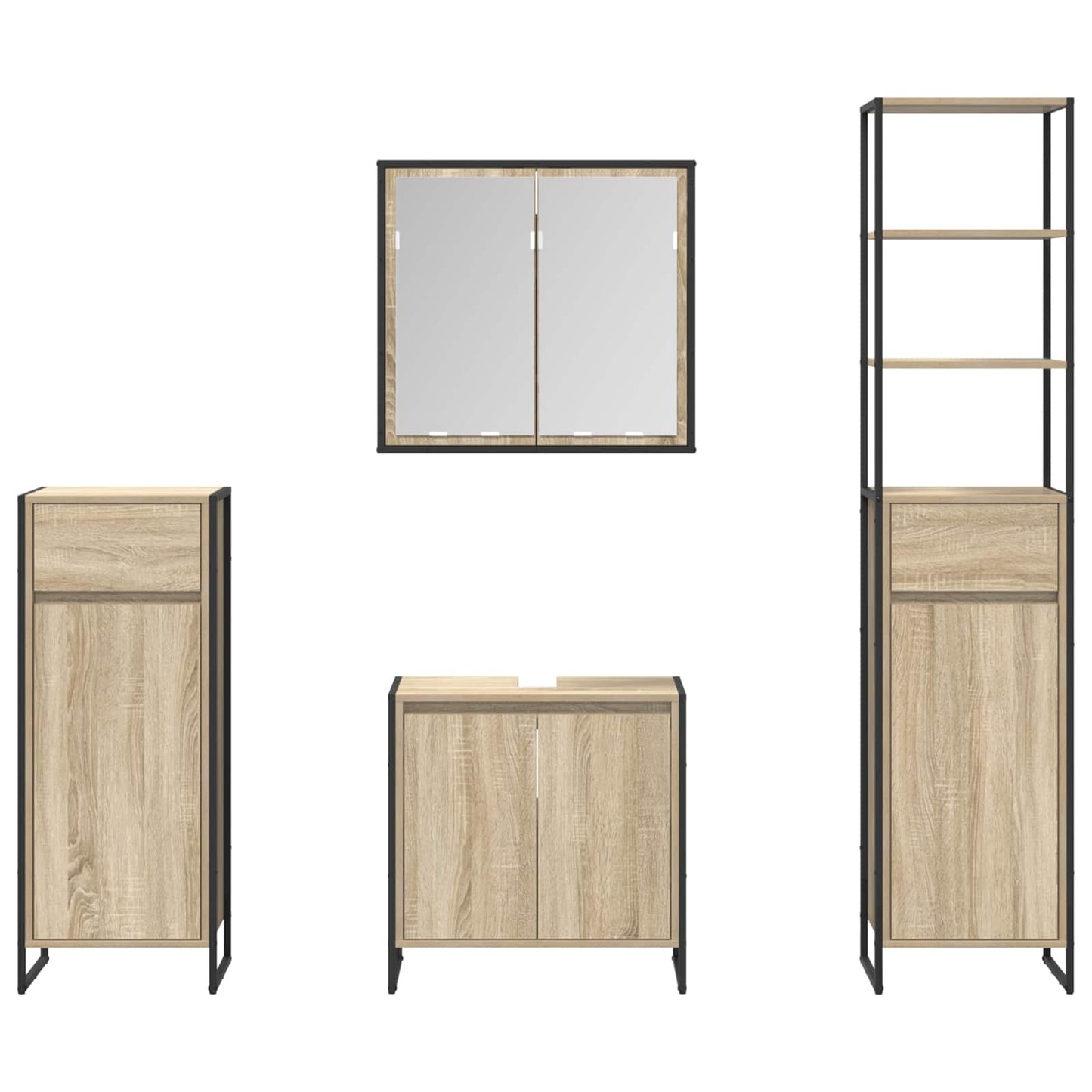 Badezimmermöbel-Set mit Schubladen Sonoma-Eiche Holzwerkstoff