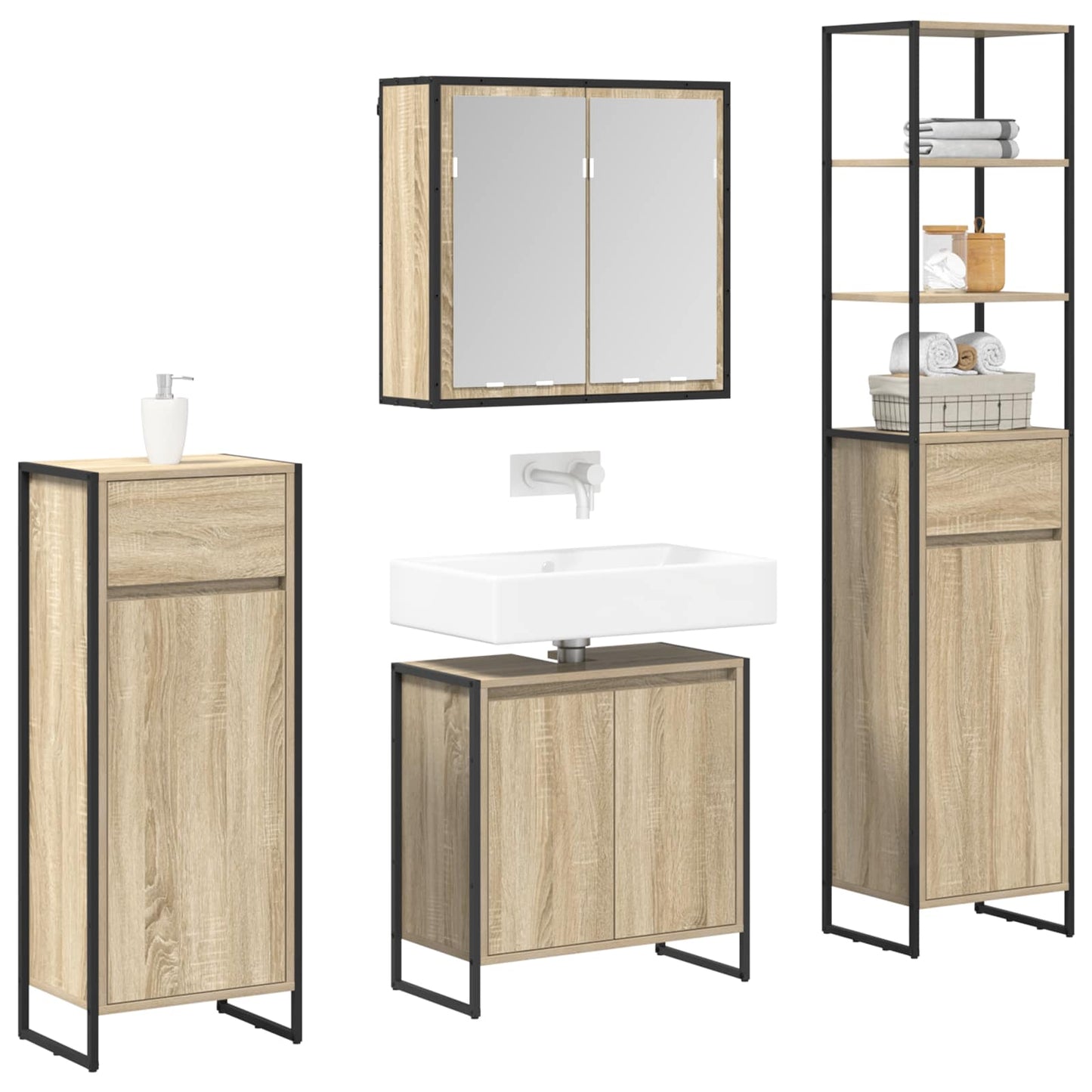 Badezimmermöbel-Set mit Schubladen Sonoma-Eiche Holzwerkstoff