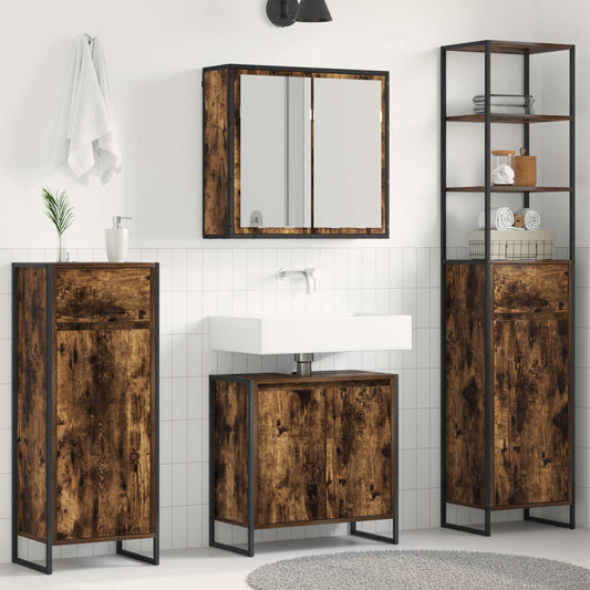 Badezimmermöbel-Set 4 stk. Geräucherte Eiche Holzwerkstoff