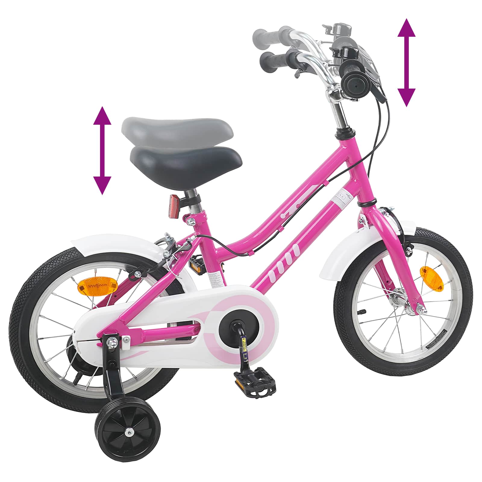 Kinderfahrrad 14 Zoll for 3-5 Years Old Pink Weiß