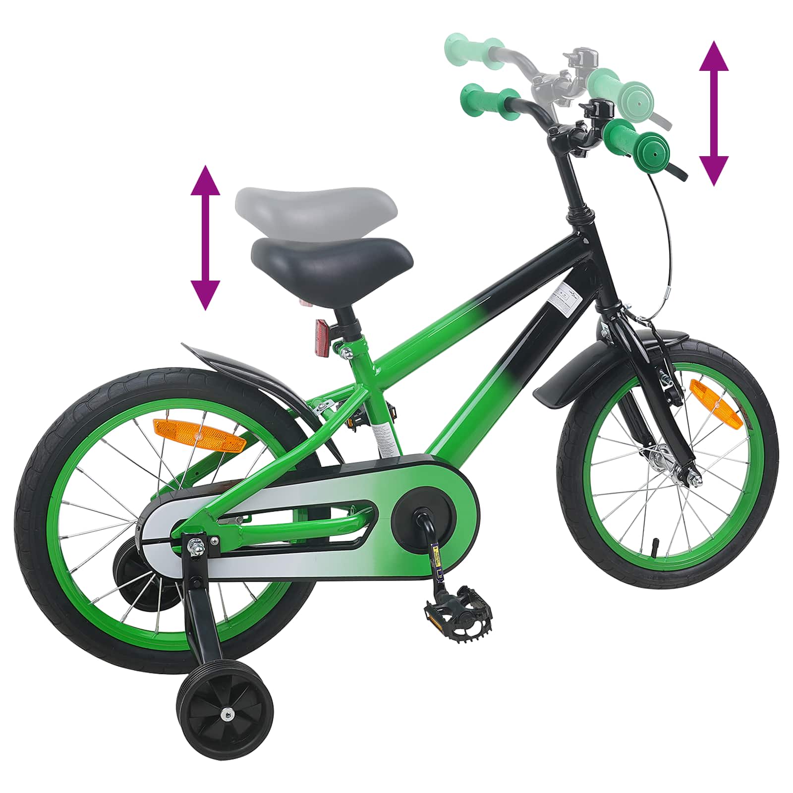 Kinderfahrrad 16 Zoll für 4-6 Jahre alt Grün Schwarz