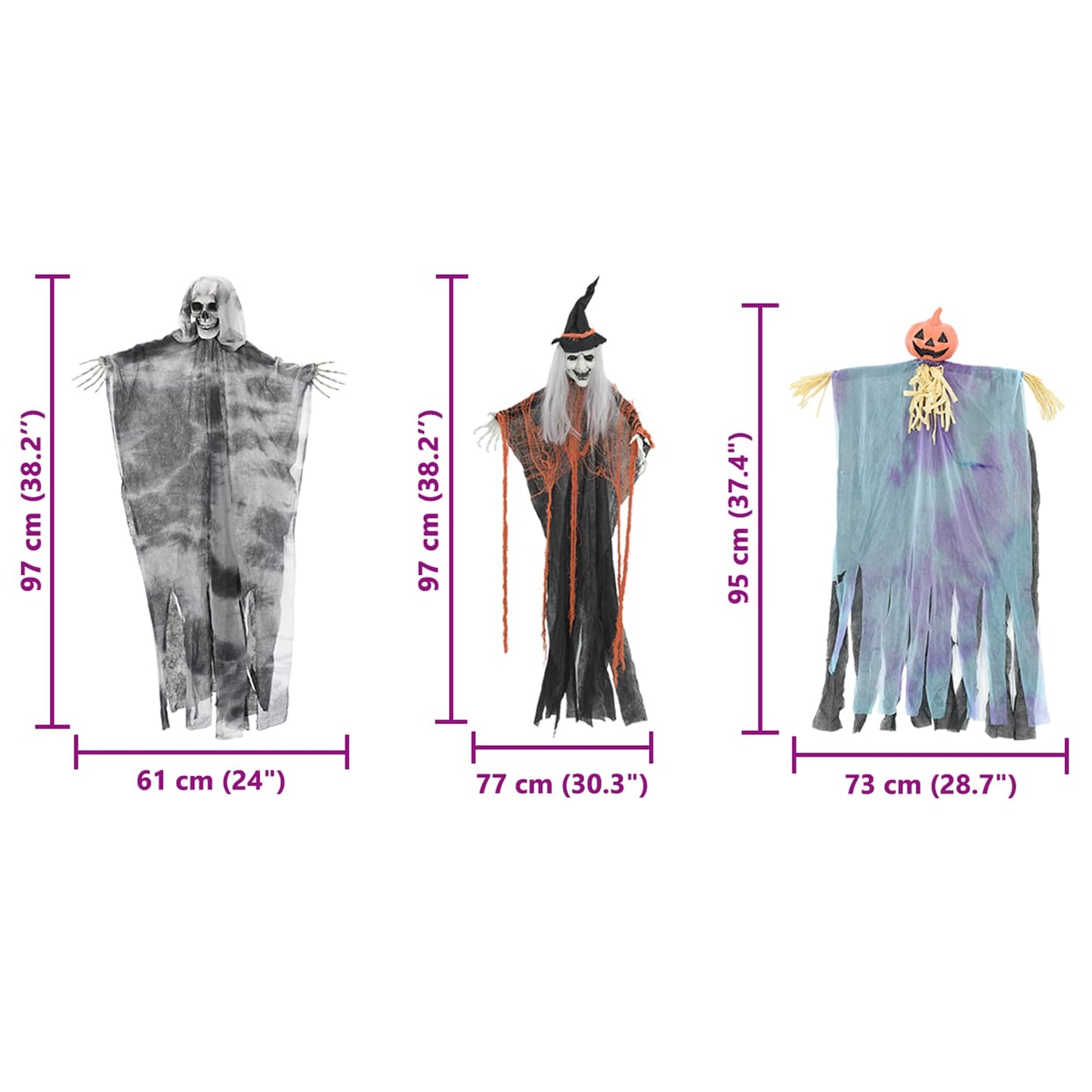 Hängender Halloween Geist 3 Stk. Mehrfarbig 61 x 97 cm