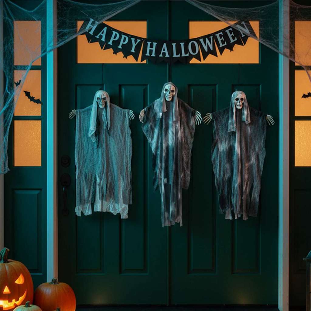Hängender Halloween Geist 3 Stk. Schwarz 66 x 110 cm Polyester