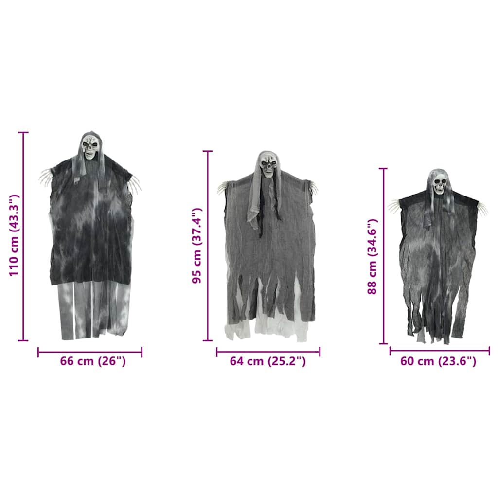 Hängender Halloween Geist 3 Stk. Schwarz 66 x 110 cm Polyester