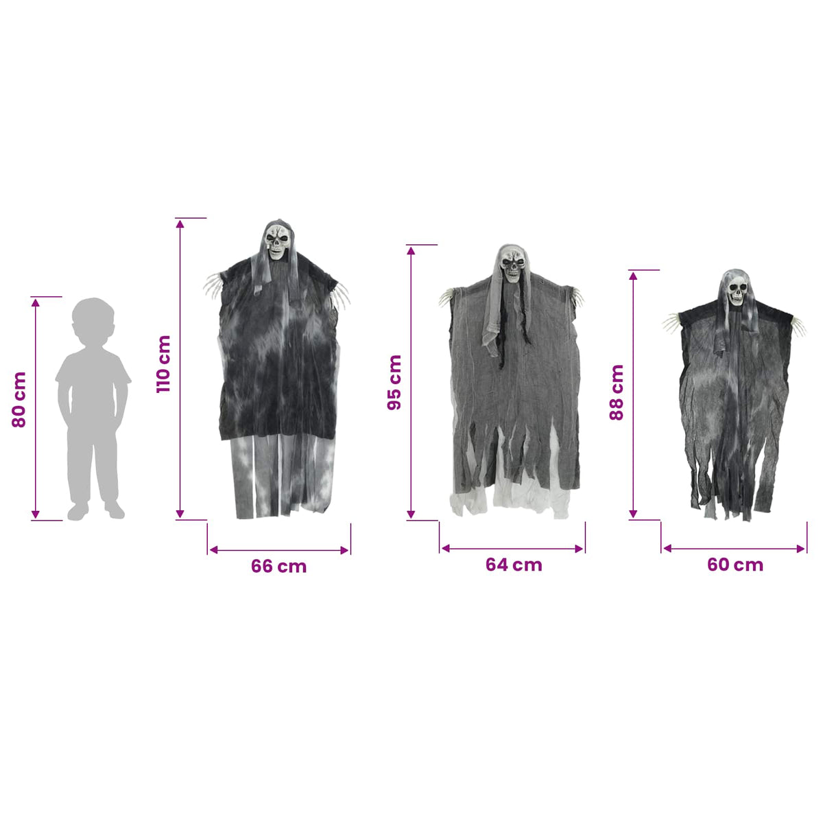 Hängender Halloween Geist 3 stk. Schwarz 66 x 110 cm Polyester