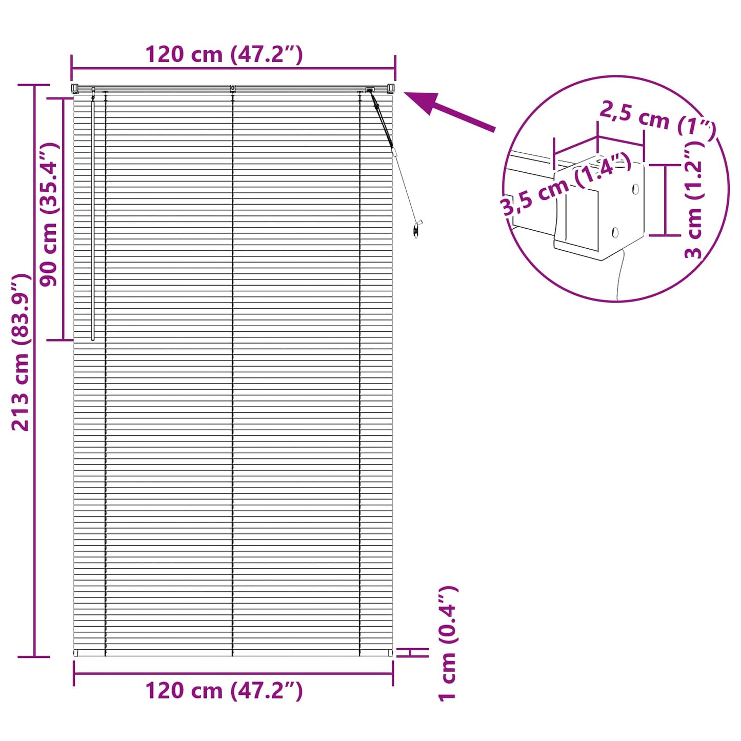 Venezianische Jalousie Silber Grau 213 x 120 cm 25 mm PVC