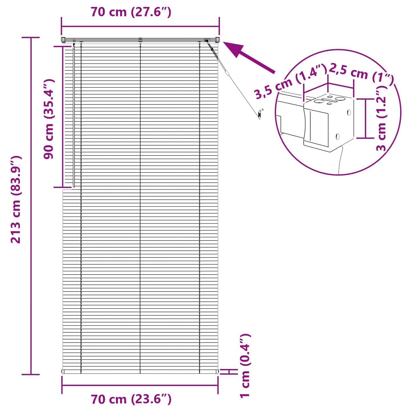Venezianische Jalousie Schwarz 213 x 70 cm 25 mm PVC