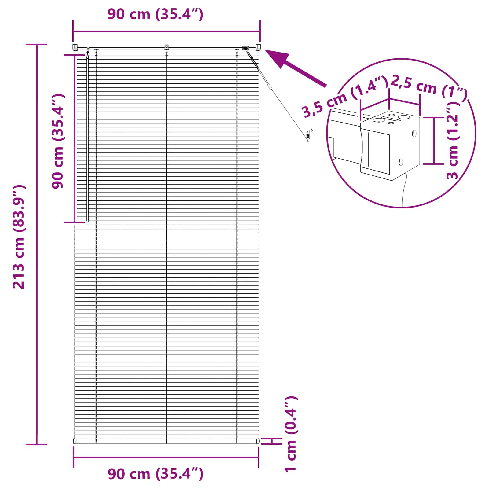 Venezianische Jalousie Schwarz 213 x 90 cm 25 mm PVC