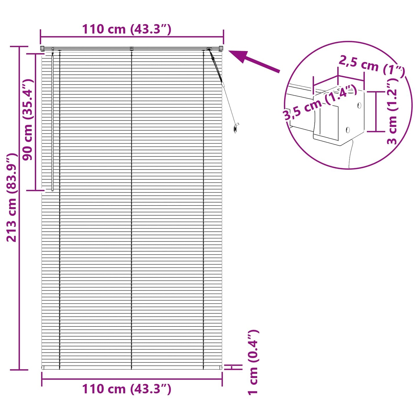 Venezianische Jalousie Schwarz 213 x 110 cm 25 mm PVC