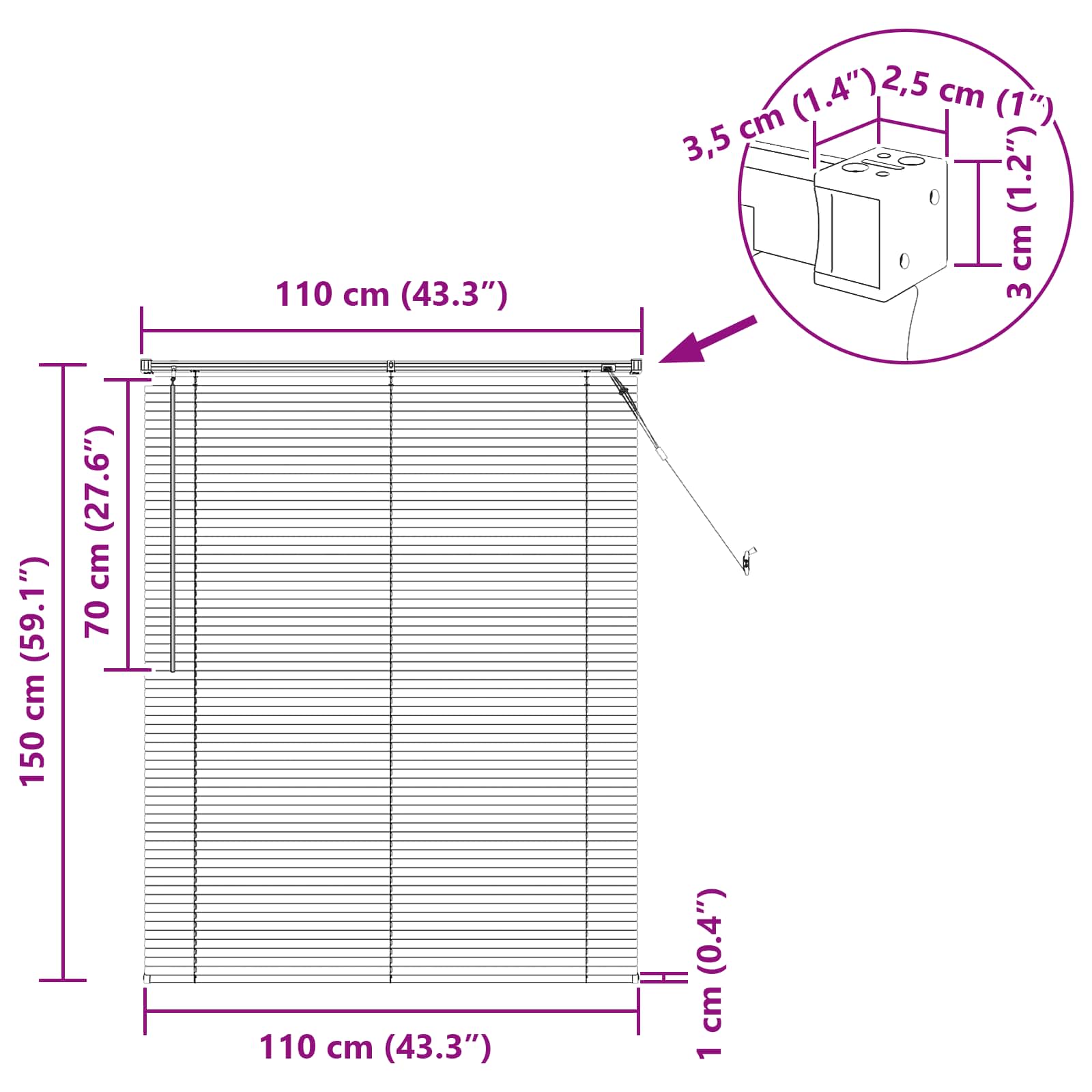 Venezianische Jalousie Hellbraun mit Muster 150 x 110 cm 25 mm