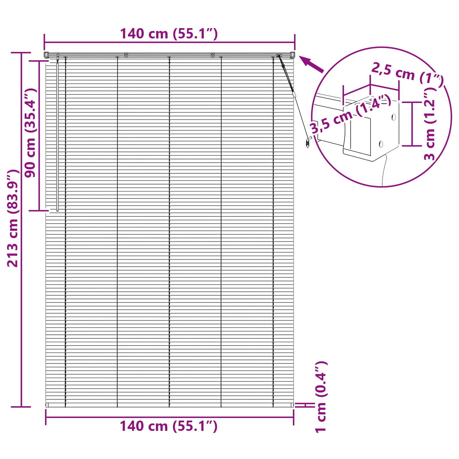 Venezianische Jalousie Dunkelbraun mit Muster 213 x 140 cm PVC