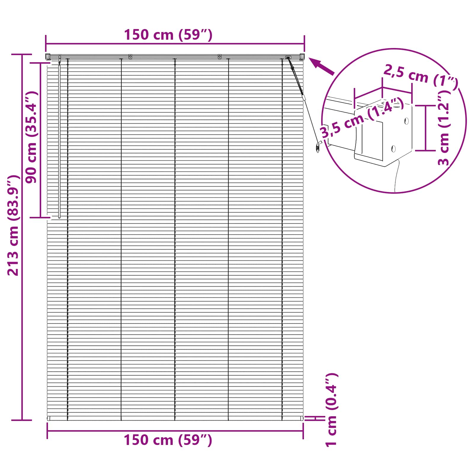 Venezianische Jalousie Dunkelbraun mit Muster 213 x 150 cm PVC