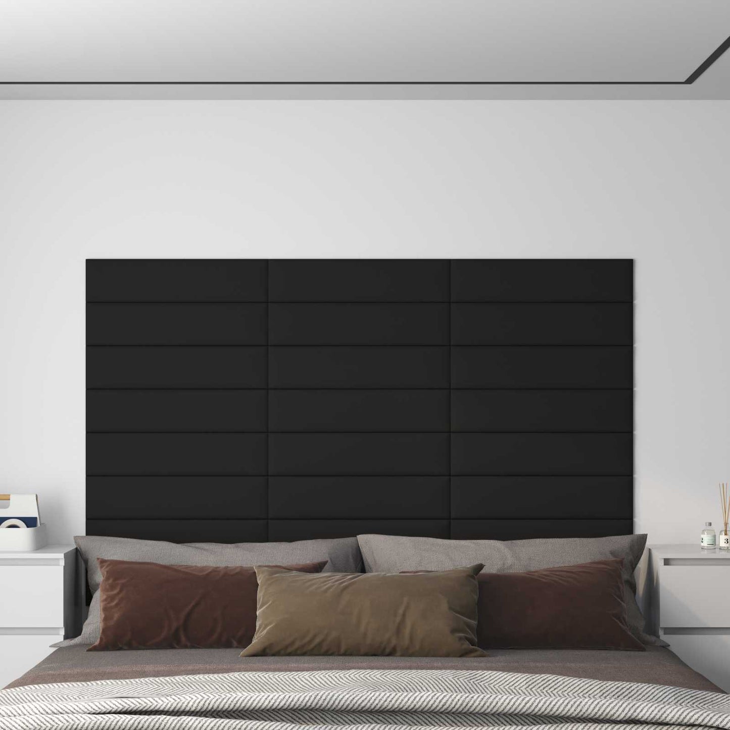 Wandkopfteilen 12 Stk. 60 x 15 cm Schwarz Stoff