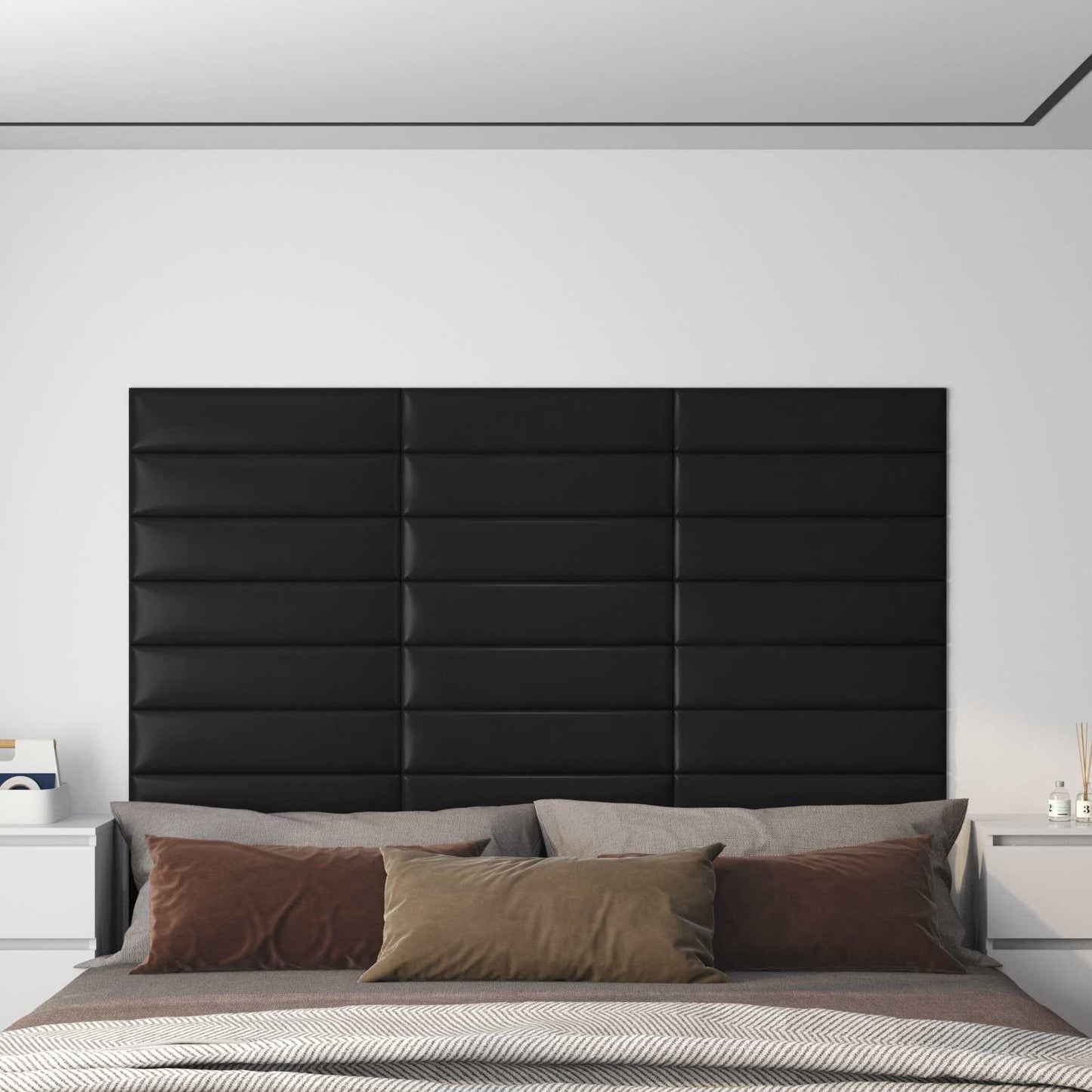 Wandkopfteilen 12 Stk. 60 x 15 cm Schwarz Stoff