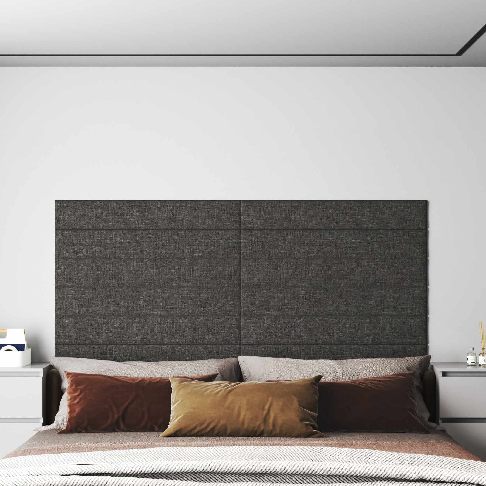 Wandkopfteilen 12 stk. 90 x 15 cm Dunkelgrau Stoff