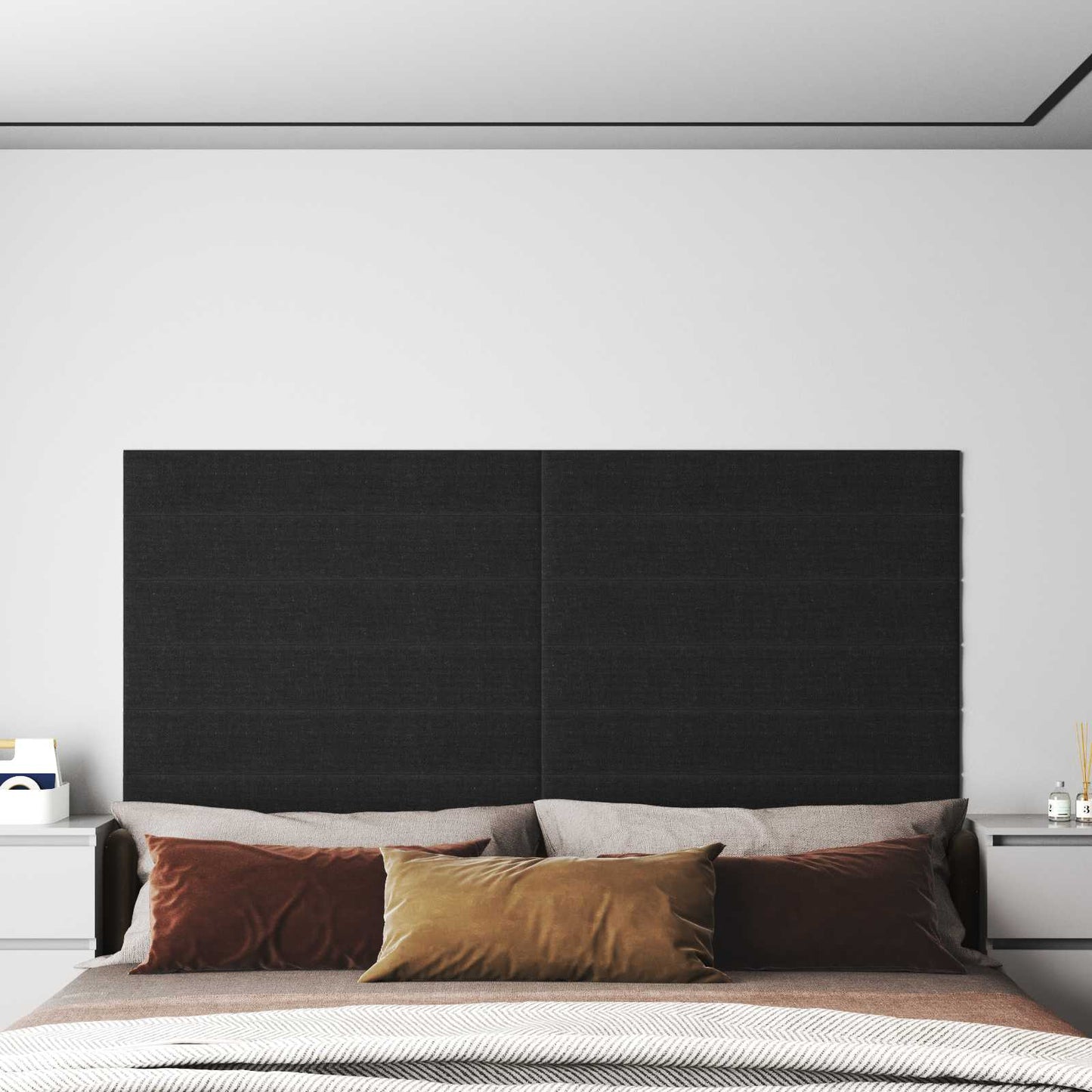 Wandkopfteilen 12 stk. 90 x 15 cm Schwarz Stoff
