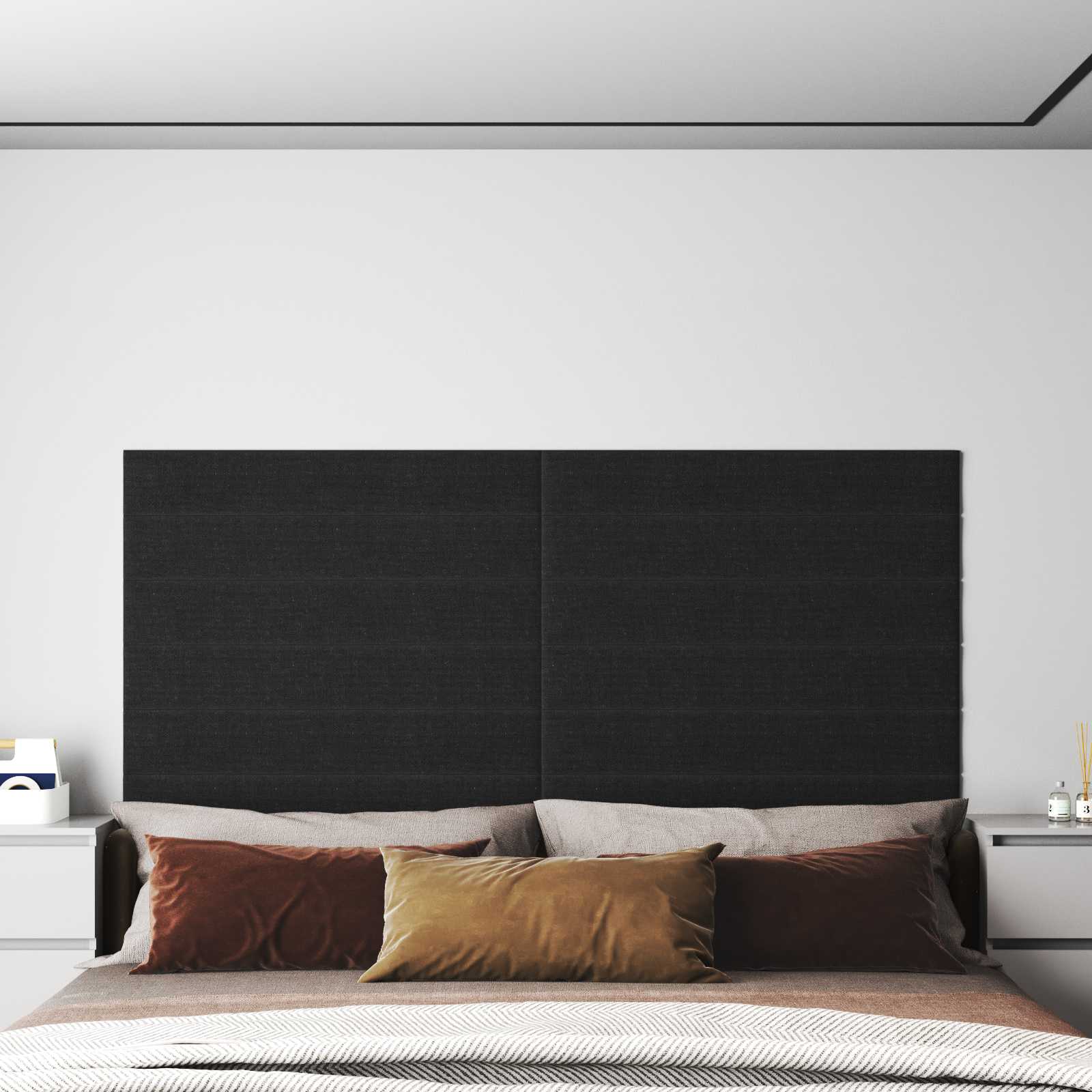 Wandkopfteilen 12 stk. 90 x 15 cm Schwarz Stoff